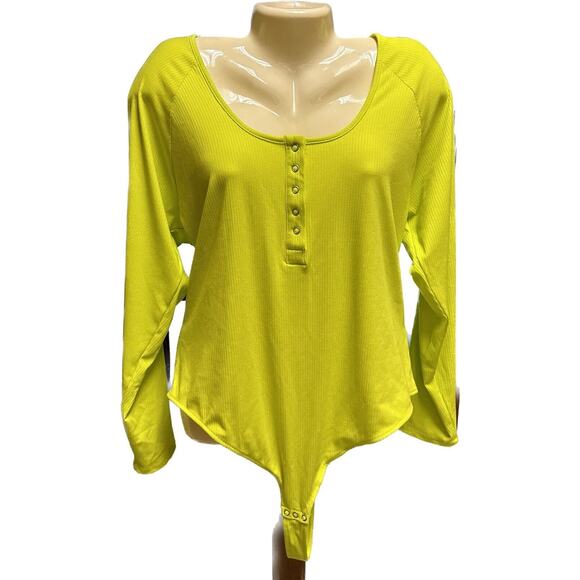 Nina Parker Lime Green Long Sleeve Henley Body Suit Size 3X - Picture 1 of 8